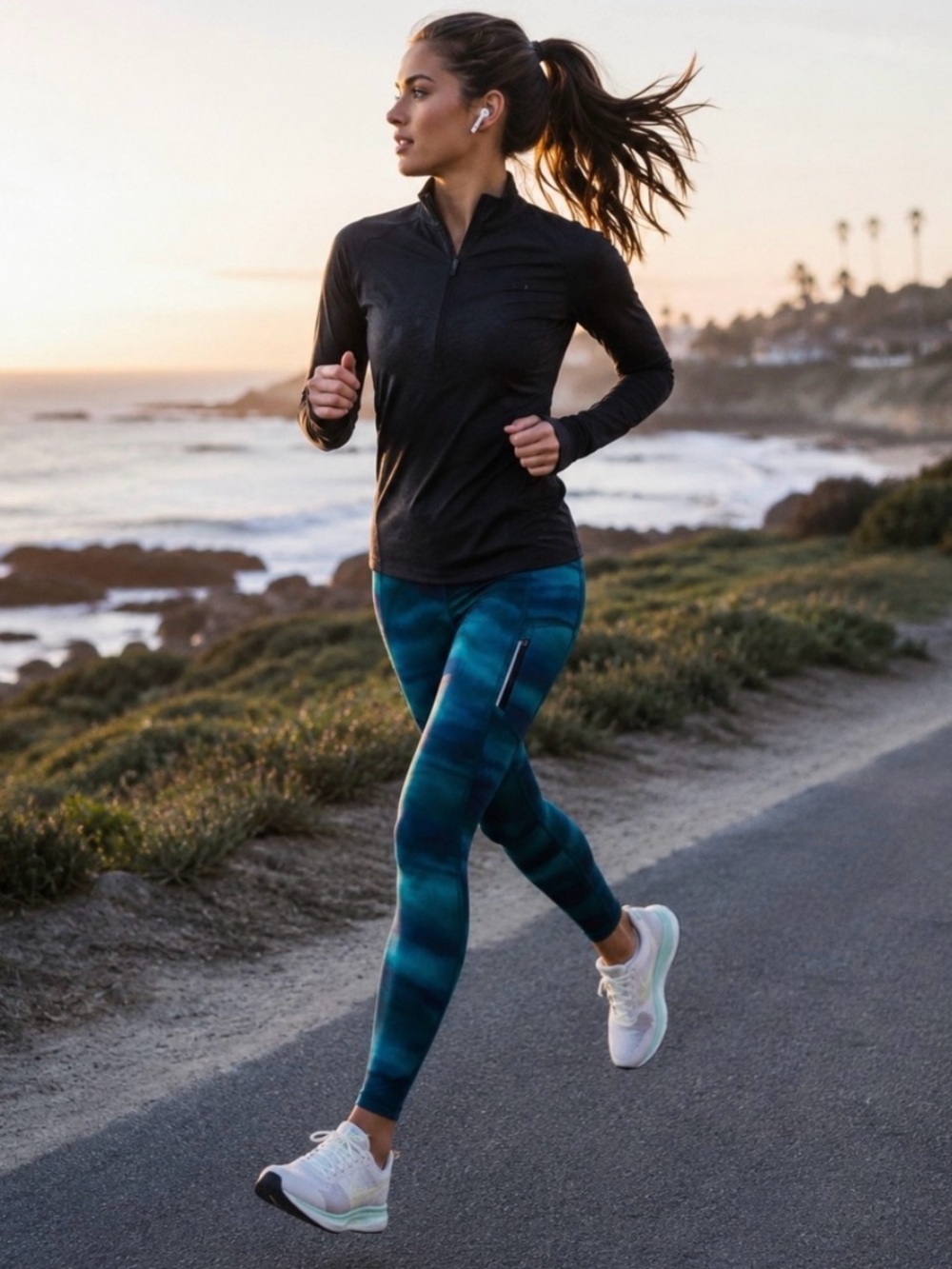 Athleta Rainier Reflective Printed Tight in Blue/Teal Watercolor Swirl